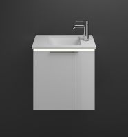 Burgbad Eqio Mineralguss-Handwaschbecken mit Waschtischunterschrank und LED Beleuchtung, weiß hochglanz, Griff chrom SFPR052F2009C0001G0146