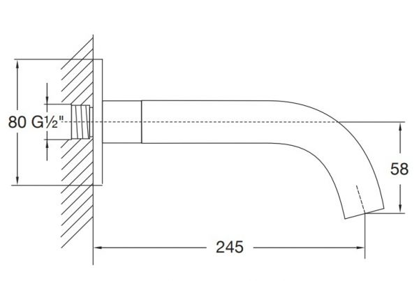 Steinberg Serie 100 / 250 Wand-Auslauf für Waschtisch oder Wanne, Ausladung 245mm, chrom