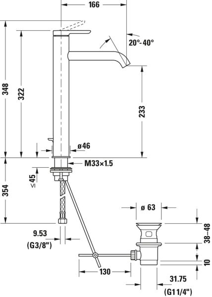 Duravit C.1 Einhebel-Waschtischmischer XL mit Zugstangen-Ablaufgarnitur, chrom
