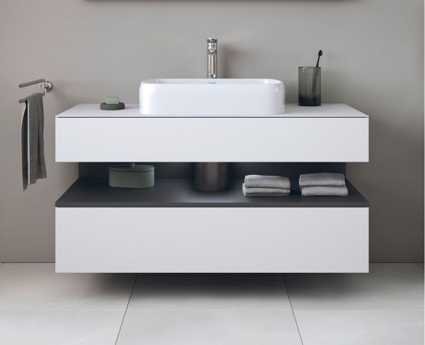 Duravit Qatego Unterschrank für Aufsatzbecken 120x55cm in weiß supermatt , mit offenem Fach in graphit supermatt Antifingerprint QA4732