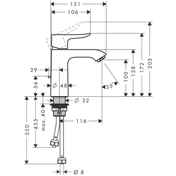 Hansgrohe Metris Einhebel-Waschtischmischer 110 mit Zugstangen-Ablaufgarnitur, Niederdruck, chrom