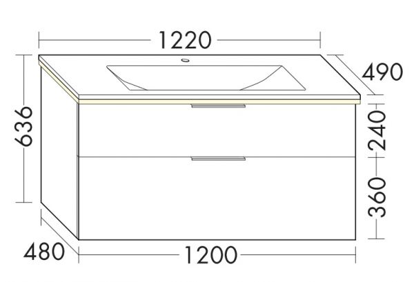 Burgbad Eqio Mineralguss-Waschtisch 122cm mit Unterschrank, LED-Beleuchtung, 2 Auszüge