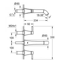 Vorschau: Grohe Grandera 3-Loch Waschtischarmatur Wandmontage FMS, Ausladung 234mm, chrom