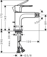 Vorschau: Hansgrohe Rebris E Einhebel-Bidetmischer mit Metall Zugstangen-Ablaufgarnitur, chrom