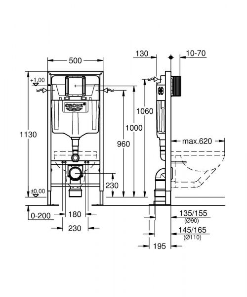 Grohe Rapid SL für Wand-WC BH: 1,13m Spülkasten GD 2 für freistehende Montage