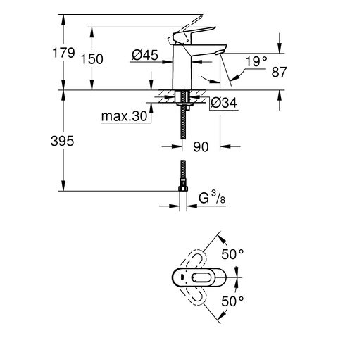 Grohe BauLoop Einhand-Waschtischbatterie, glatter Körper, S-Size, chrom