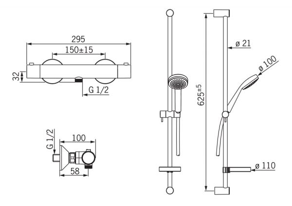 Hansa Hansaunita Brause-Thermostat-Batterie mit Wandstangenset, 600mm, chrom