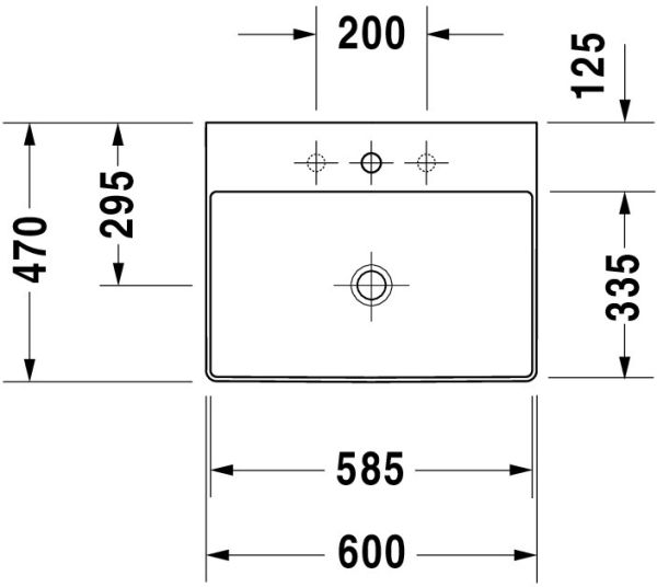 Duravit DuraSquare Waschtisch rechteckig 60x47cm, mit Hahnloch, ohne Überlauf, weiß