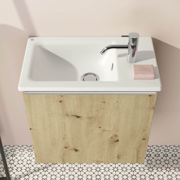 Burgbad Eqio Slim Gästebad Handwaschbecken 53cm, Unterschrank & 1 Klappe, eiche dekor urban SGZJ052F5662C0001G0251