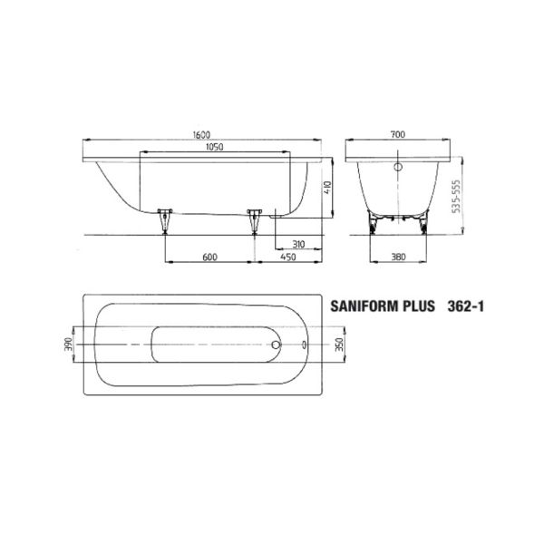 Kaldewei Saniform Plus Rechteck-Badewanne 160x70cm, weiß Mod. 362-1
