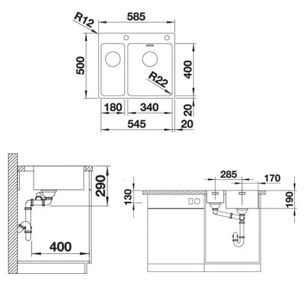 Blanco Andano 340/180-IF/A Edelstahlspüle mit Ablauffernbedienung, edelstahl seidenglanz