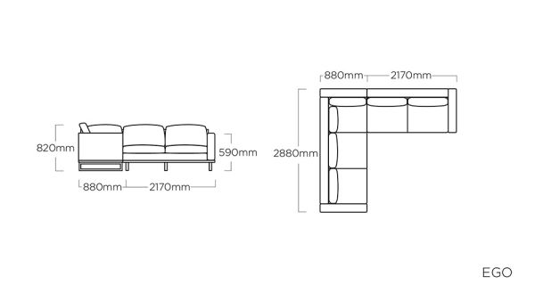 KETTLER EGO Lounge-Set Sunbrella® (3-Sitzer links & 2-Sitzer rechts) 2,9x3m, silber/flanelle