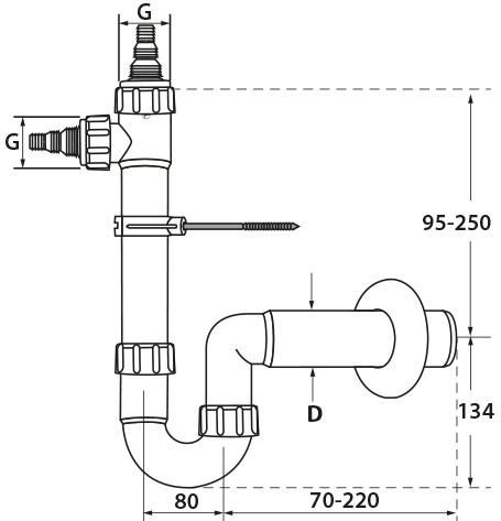 HAAS Waschmaschinen-Siphon PP DN 50, 1 1/2", mit zwei Geräteanschlüssen, weiß