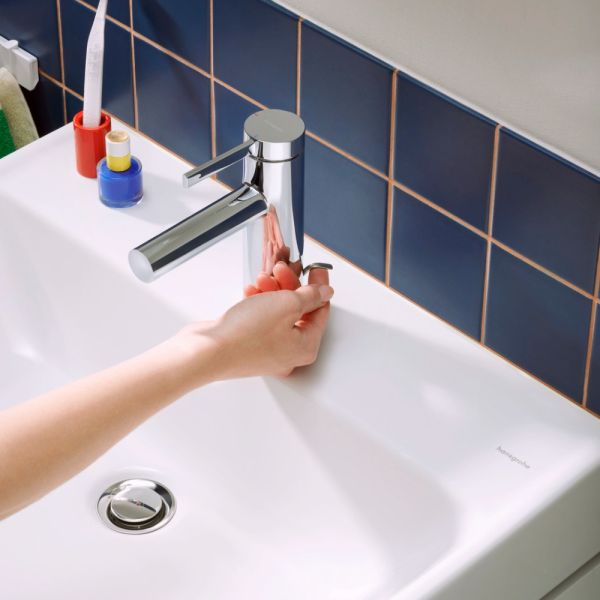 hansgrohe Zesis S Waschtischarmatur 100 CoolStart mit Metall Zugstangen-Ablaufgarnitur, chrom