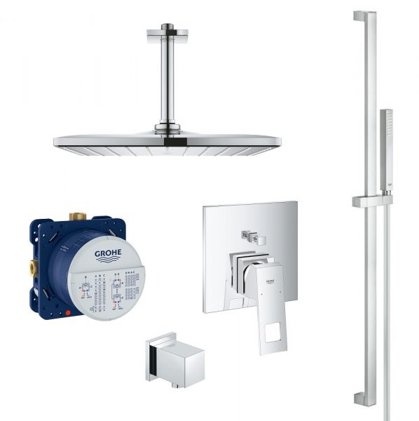 Grohe Eurocube Duschsystem Unterputz mit Rainshower Deckendusche eckig, chrom