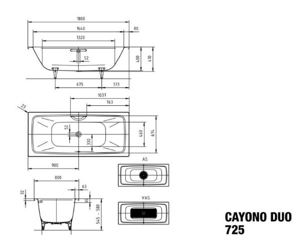 Kaldewei Cayono Duo Badewanne 180x80cm Mod. 725