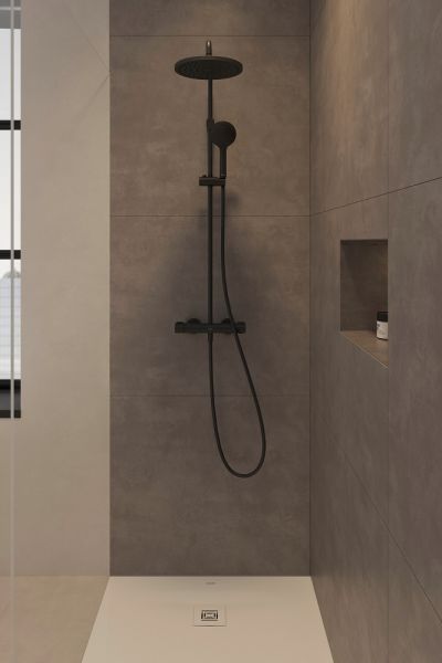 Duravit Shower System/Duschsystem MinusFlow mit Brausethermostat, schwarz matt