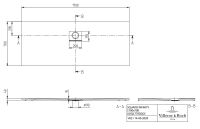 Vorschau: Villeroy&Boch Squaro Infinity Quaryl®-Duschwanne, flächenbündiger Einbau, 170x70cm, grey, techn. Zeichnung