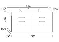 Burgbad Crono Mineralguss-Waschtisch 161,4x87x50cm mit Unterschrank, 6 Auszüge, bodenstehend SEUV161F1786C0001G0141