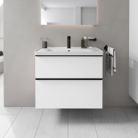 Duravit D-Neo Möbelset 80cm Waschtisch mit Unterschrank in weiß matt Griffleiste in schwarz matt