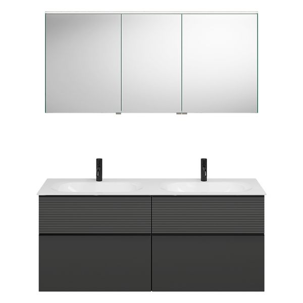 Burgbad Fiumo Badmöbel-Set 142cm, Spiegelschrank, Doppelwaschtisch und Unterschrank, 4 Auszüge