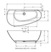 Vorschau: RIHO Solid Surface Granada freistehende Badewanne 170x80cm, rechts, weiß seidenmatt B121001105 Masse