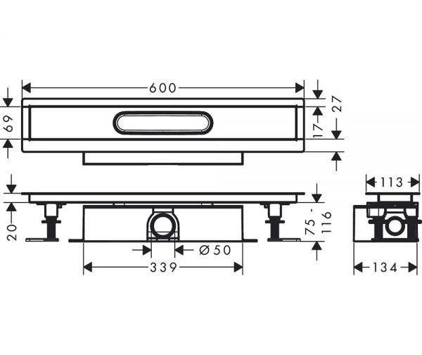 Hansgrohe uBox universal Komplettset für Standardinstallation 60cm, für Duschrinnen Fertigsets