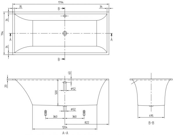 Villeroy&Boch Squaro Rechteck-Badewanne 179,4x 79,4cm