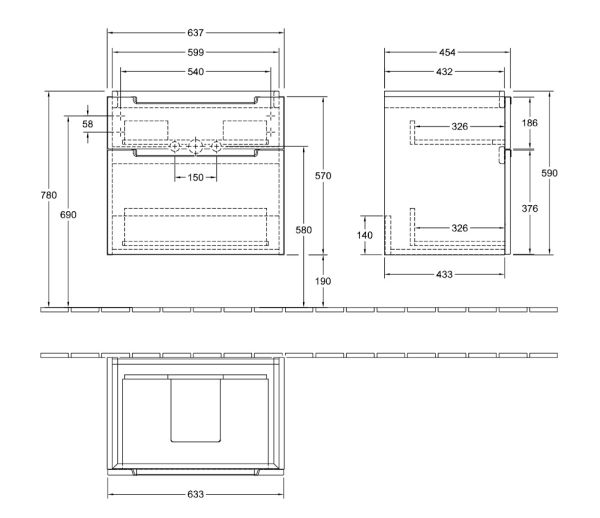 Villeroy&Boch Subway 2.0 Waschtischunterschrank 63,7x59cm, 2 Auszüge, für Waschbecken 7113FA01