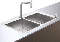 Hansgrohe C71-F765-10 Küchenspüle Doppelbecken je 37cm mit Armatur und sBox, edelstahl finish