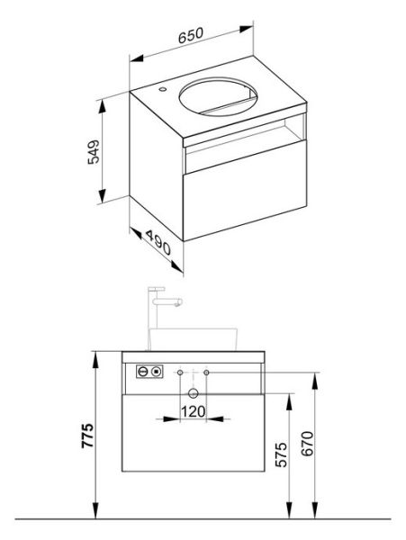 Keuco Stageline Waschtischunterbau f. Keramik-Waschtisch m. Hahnlochbohrung links, m. Elektrik, 65cm 32854180100