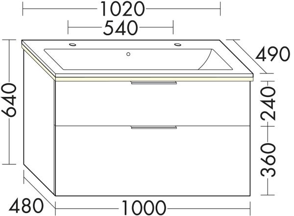 Burgbad Eqio Slim Keramik-Waschtisch 102cm mit 2 Hahnlöcher & Unterschrank mit LED Beleuchtung