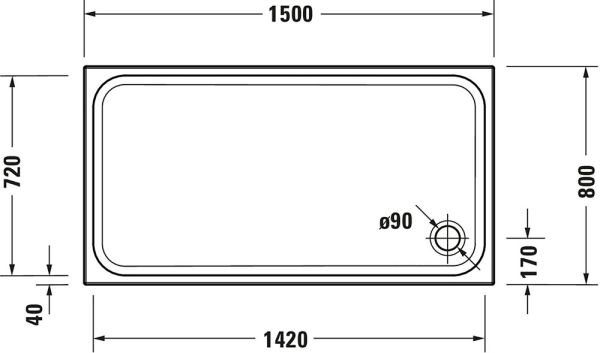 Duravit D-Code Duschwanne 151,5x81,5cm, Sanitäracryl, weiß