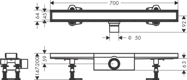 Hansgrohe RainDrain Compact Duschrinne 70cm, befliesbar, Standardinstallation, edelstahl gebürstet