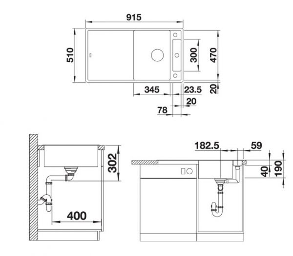 Blanco Axia III 5 S Granitspüle SILGRANIT®, mit Ablauffernbedienung