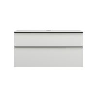 Burgbad Eqio Waschtischunterschrank für Aufsatzwaschtisch 120x55cm, mit Konsolenplatte, 2 Auszüge weiß matt Griffleiste schwarz matt WXXH120F6014G0252
