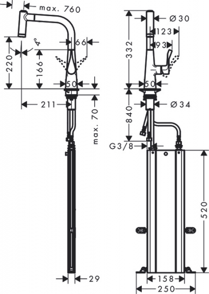 Hansgrohe Metris M71 Einhebel-Küchenmischer 220 mit Ausziehbrause und sBox, chrom