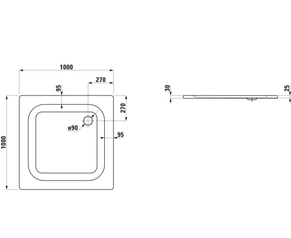 Laufen Platina Duschwanne 100x100cm extraflach, Einbauhöhe 2,5cm