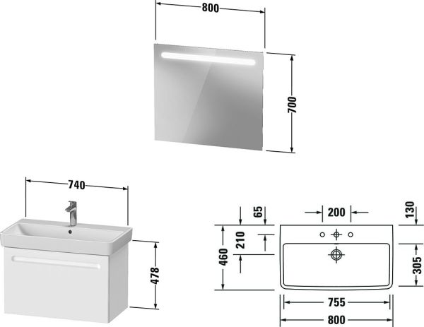 Duravit No.1 Badmöbel-Set 80cm mit Waschtisch und Spiegel