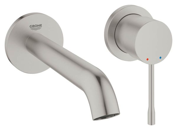 Grohe Essence 2-Loch-Waschtischbatterie, Ausladung 183mm, wassersparend, supersteel 29192DC1