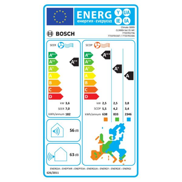 Bosch Split-Klimagerät CL3000i-Set 35 WE Außen- und Inneneinheit, 3,5 kW, EEK: A++
