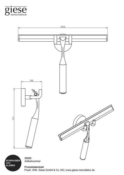 Giese Gifix Uno Haken mit Wischer zum Kleben und Schrauben, schwarz matt