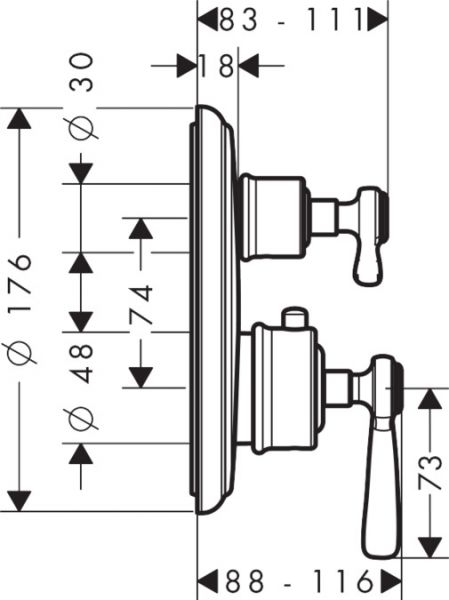Axor Montreux Thermostat Unterputz mit Hebelgriff und Ab- und Umstellventil