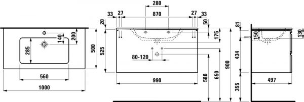 Laufen Pro S Kombipack 100x50cm Waschtisch u. Waschtischunterschrank, 2 Schubladen