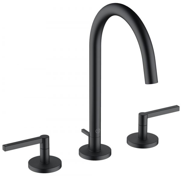 Kludi Nova Fonte Puristic 3-Loch Waschtischarmatur mit Ablaufgarnitur, mattschwarz 201433915