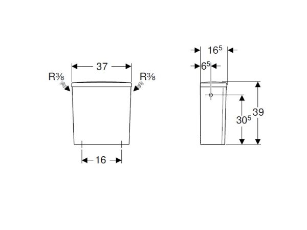 Geberit Renova AP-Spülkasten aufgesetzt, eckiges Design, 2-Mengen-Spülung, Wasseranschluss seitlich_1