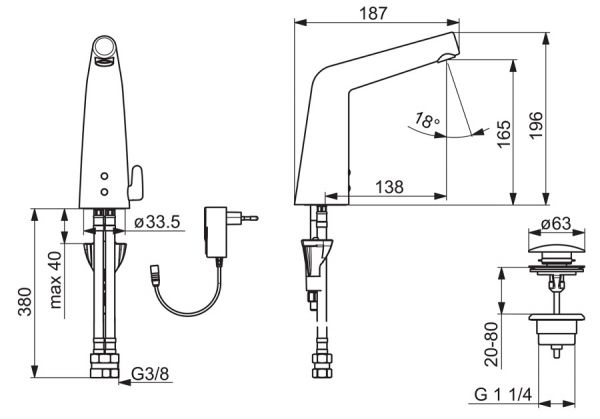 Hansa Hansadesigno Style Waschtisch-Elektronik-Batterie, Mischwassertemp. einstellbar, Netzbetrieb