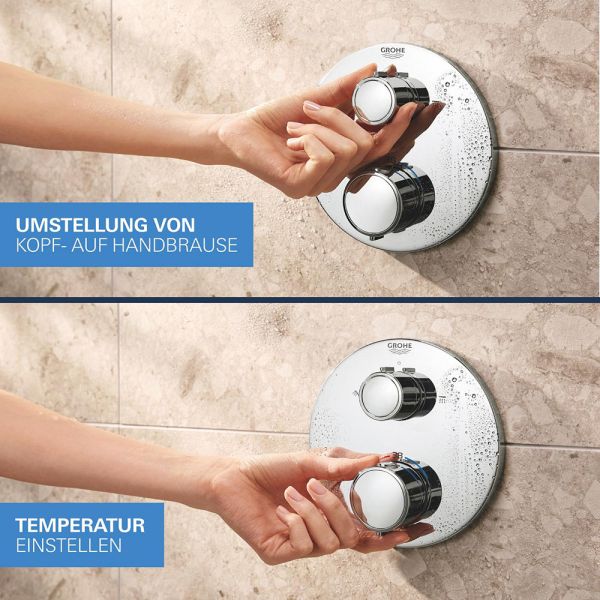 Grohe Precision Duschsystem rund mit Thermostat, Vitalio Comfort Kopfbrause 25cm, chrom