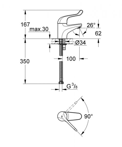 Grohe Euroeco Special Einhand-Sicherheitsmisch-Waschtischbatterie, glatter Körper, chrom