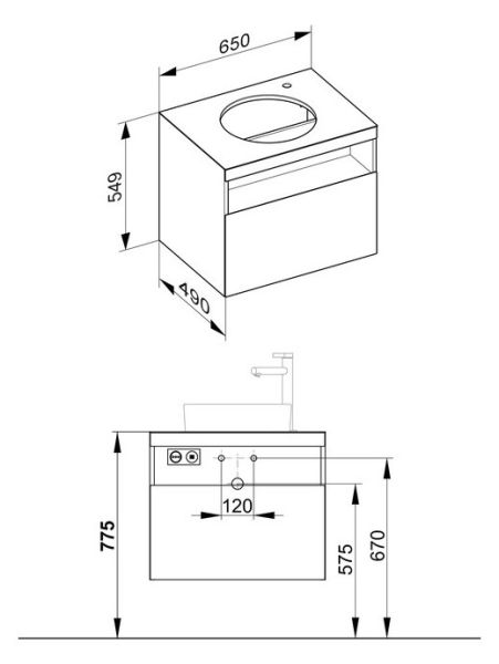 Keuco Stageline Waschtischunterbau f. Keramik-Waschtisch m. Hahnlochbohrung re. , m. Elektrik, 65cm 3285518010012